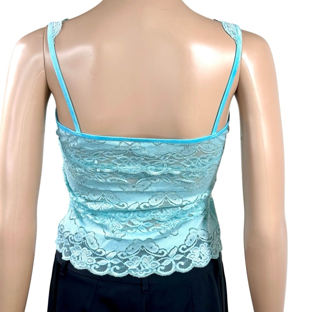 Sabora Aqua Blue Butterfly and Floral Design Lace Tank Top sz L - Picture 12 of 16